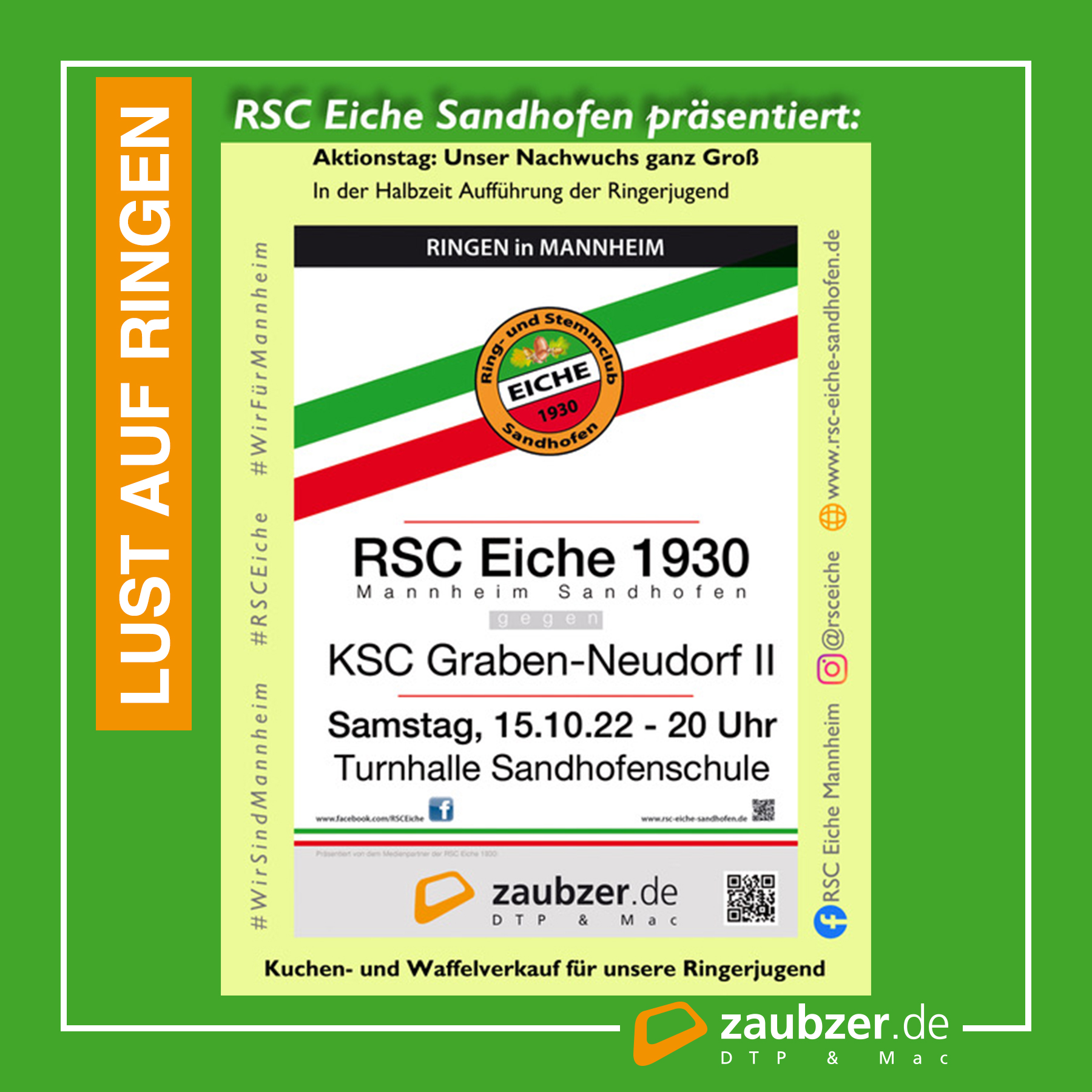 Ringen beim RSC Eiche Mannheim Sandhofen. Am 15.10.2022 Ist der KSC Graben Neudorf zu Gast.